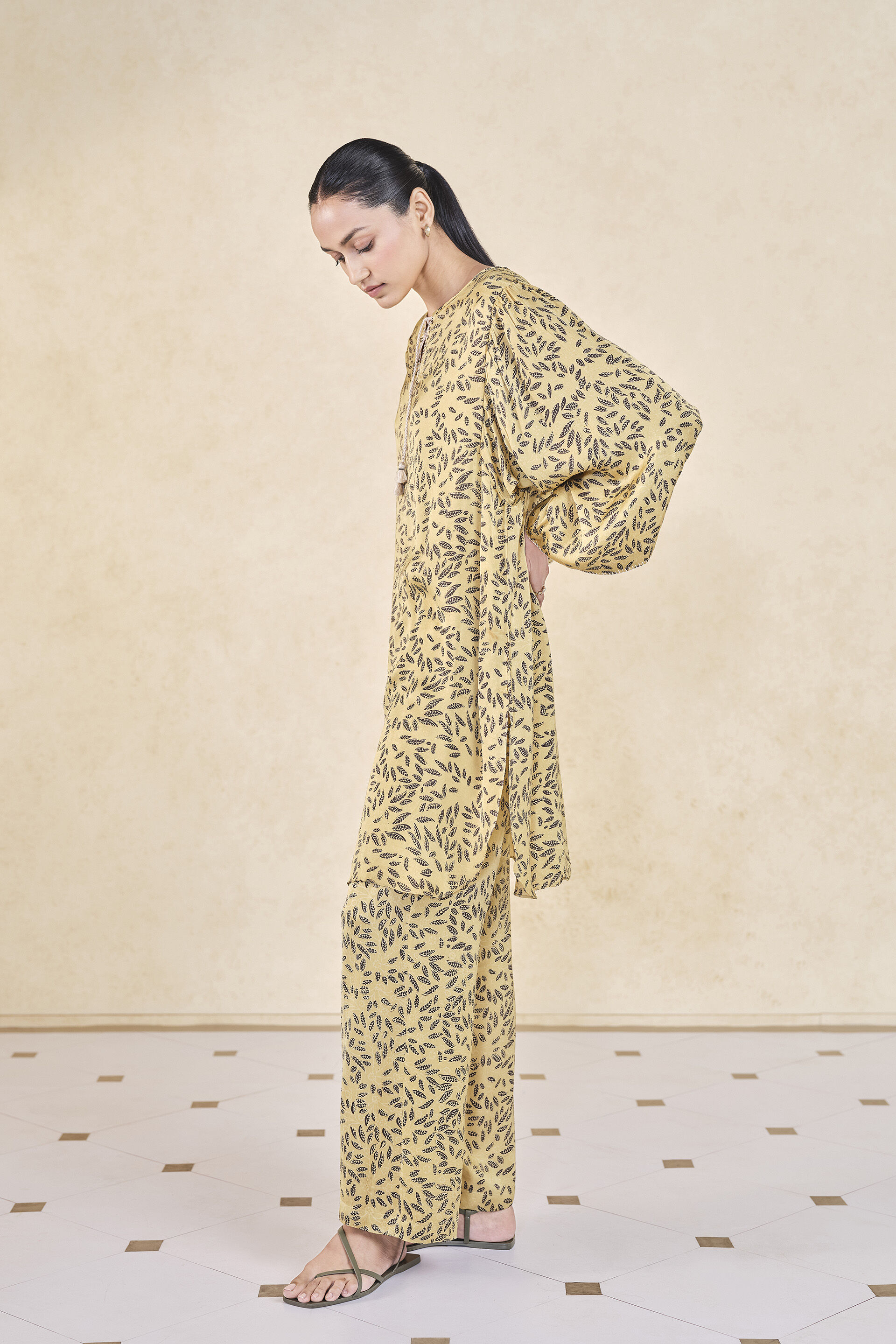 Leafbird Handcrafted Ajrakh Drawstring Co-ord - Yellow, Yellow, image 4